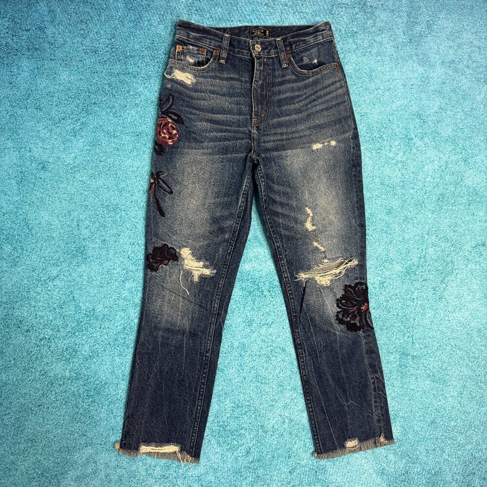 Abercrombie&Fitch Annie High Rise Girlfriend Jeans Sz 24/00s Floral Embroidered